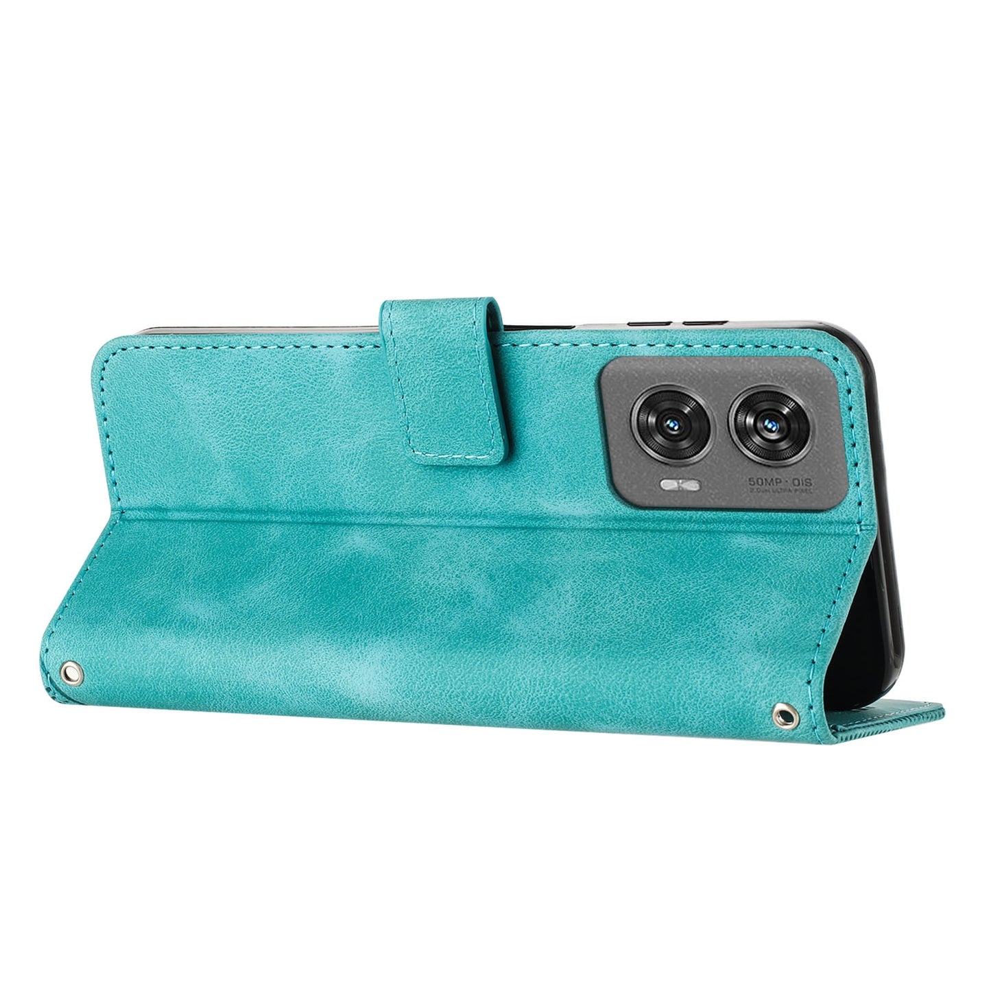 Motorola Edge 50 Fusion Dream Triangle Leather Wallet Phone Case with Lanyard, Card Slot, Cash Compartment, Foldable Kickstand, Shockproof PU TPU Protective Cover