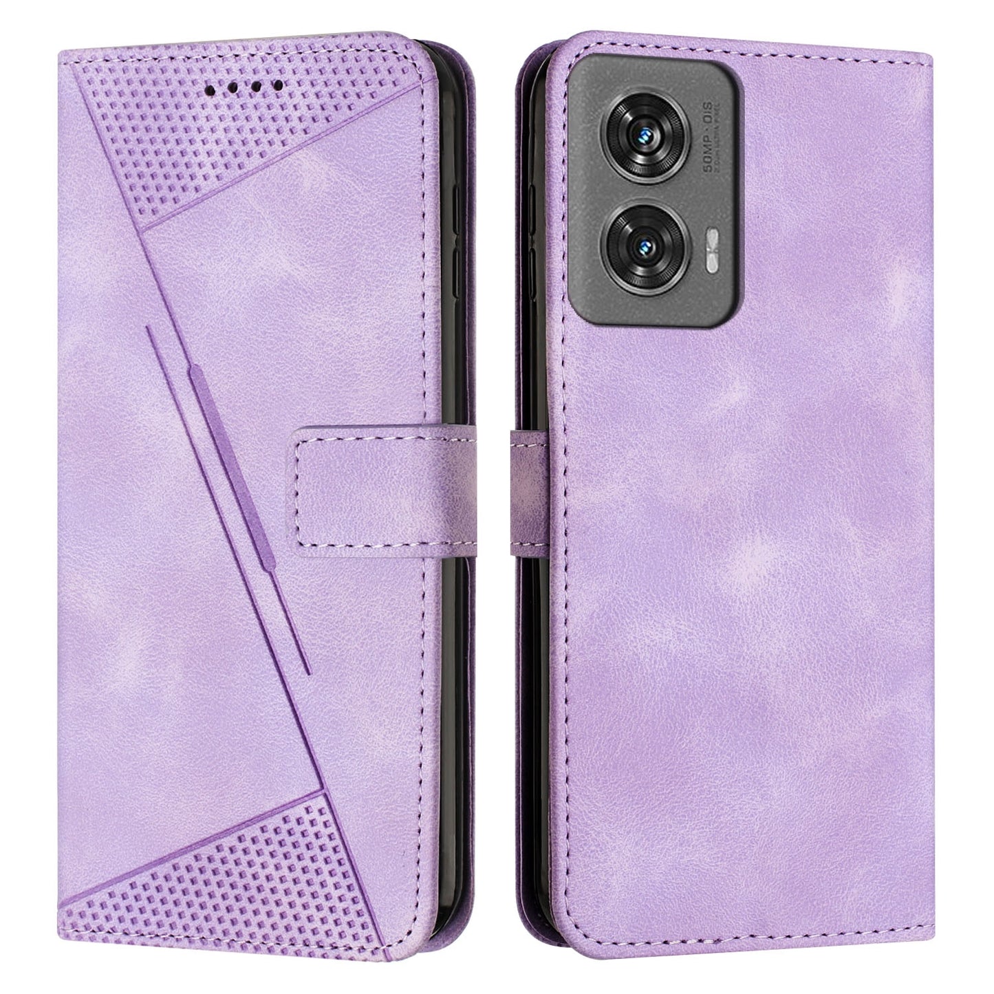 Motorola Edge 50 Fusion Dream Triangle Leather Wallet Phone Case with Lanyard, Card Slot, Cash Compartment, Foldable Kickstand, Shockproof PU TPU Protective Cover