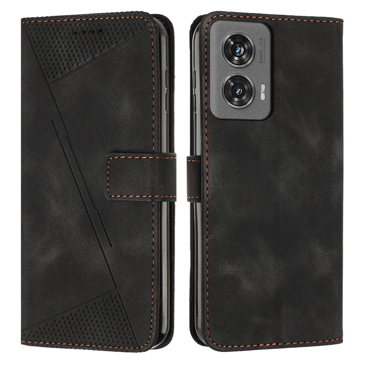Motorola Edge 50 Fusion Dream Triangle Leather Wallet Phone Case with Lanyard, Card Slot, Cash Compartment, Foldable Kickstand, Shockproof PU TPU Protective Cover