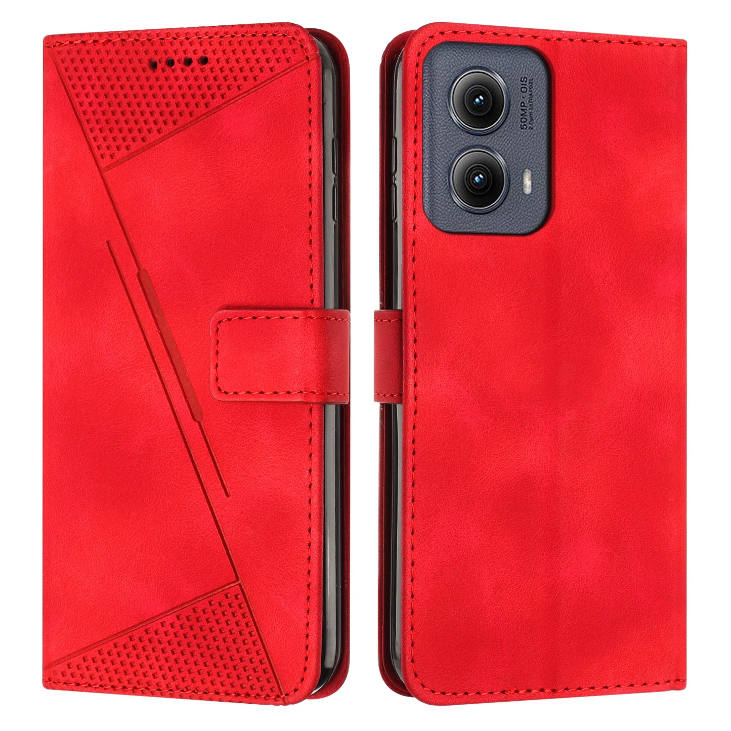 Motorola Edge 2024 Dream Triangle Leather Wallet Phone Case with Lanyard, Card Slot, Cash Compartment, Foldable Kickstand, Shockproof PU TPU Protective Cover