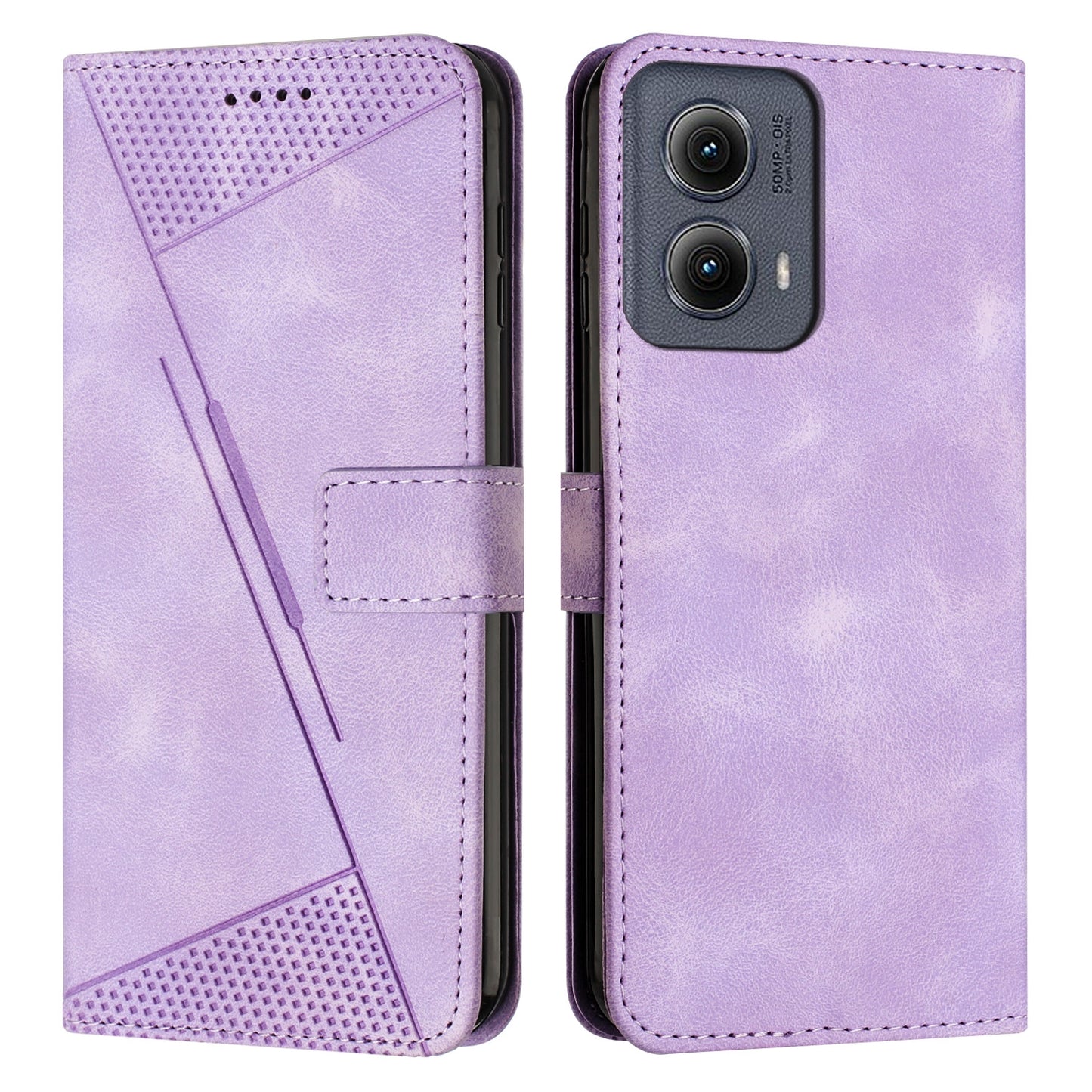 Motorola Edge 2024 Dream Triangle Leather Wallet Phone Case with Lanyard, Card Slot, Cash Compartment, Foldable Kickstand, Shockproof PU TPU Protective Cover