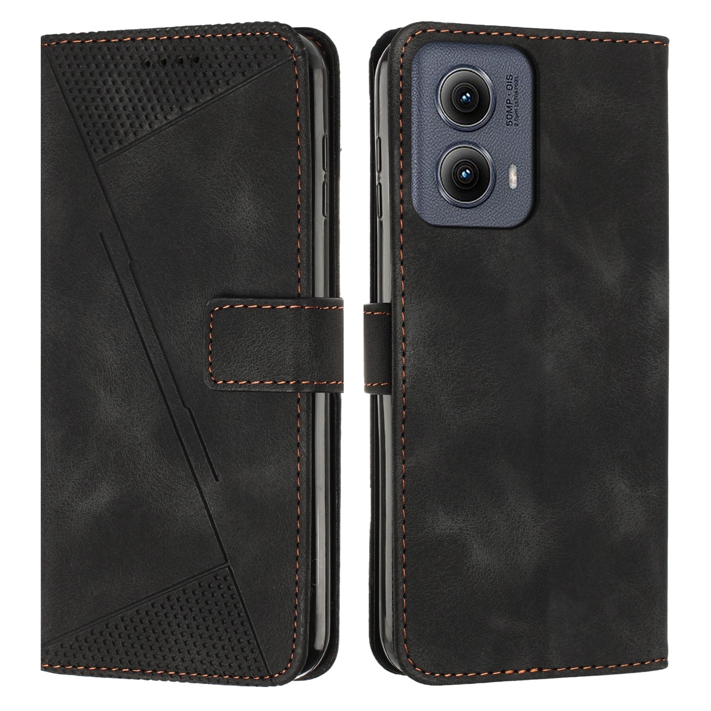 Motorola Edge 2024 Dream Triangle Leather Wallet Phone Case with Lanyard, Card Slot, Cash Compartment, Foldable Kickstand, Shockproof PU TPU Protective Cover