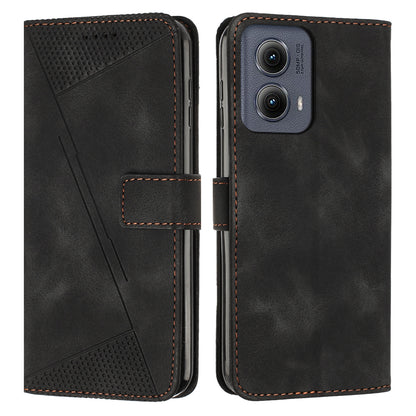 Motorola Edge 2024 Dream Triangle Leather Wallet Phone Case with Lanyard, Card Slot, Cash Compartment, Foldable Kickstand, Shockproof PU TPU Protective Cover