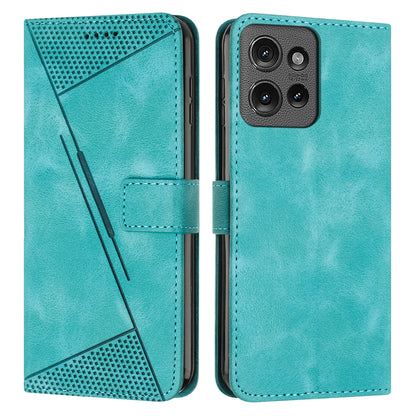 Motorola Edge 50 Dream Triangle Leather Wallet Phone Case with Lanyard, Card Slot, Cash Compartment, Foldable Kickstand, Shockproof PU TPU Protective Cover