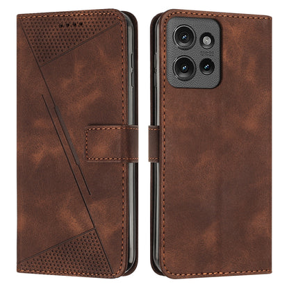 Motorola Edge 50 Dream Triangle Leather Wallet Phone Case with Lanyard, Card Slot, Cash Compartment, Foldable Kickstand, Shockproof PU TPU Protective Cover