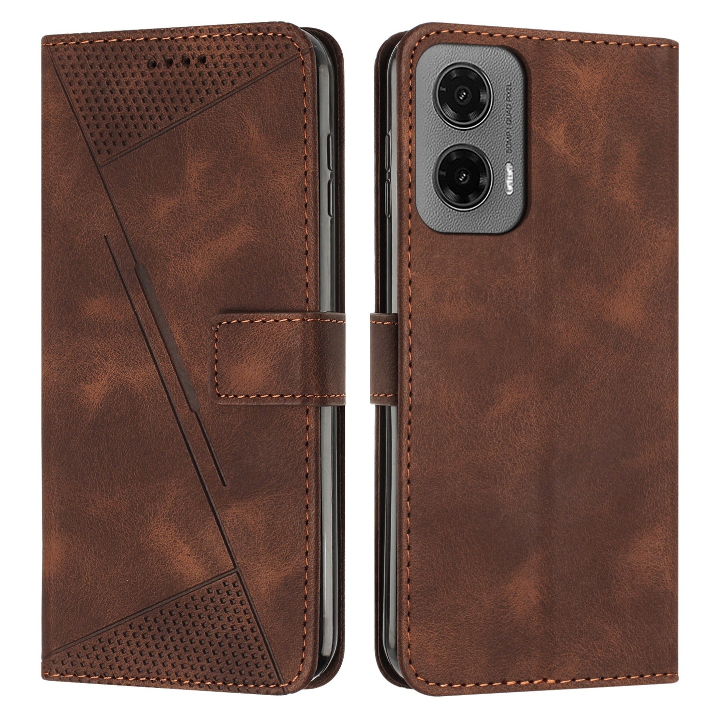 Motorola Moto G35 Dream Triangle Leather Wallet Phone Case with Lanyard, Card Slot, Cash Compartment, Foldable Kickstand, Shockproof PU TPU Protective Cover