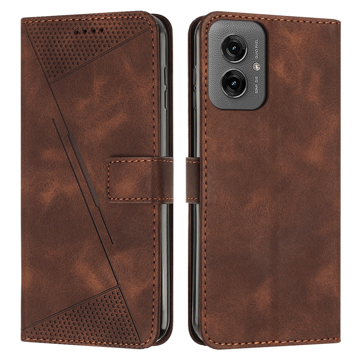 Motorola Moto G55 Dream Triangle Leather Wallet Phone Case with Lanyard, Card Slot, Cash Compartment, Foldable Kickstand, Shockproof PU TPU Protective Cover