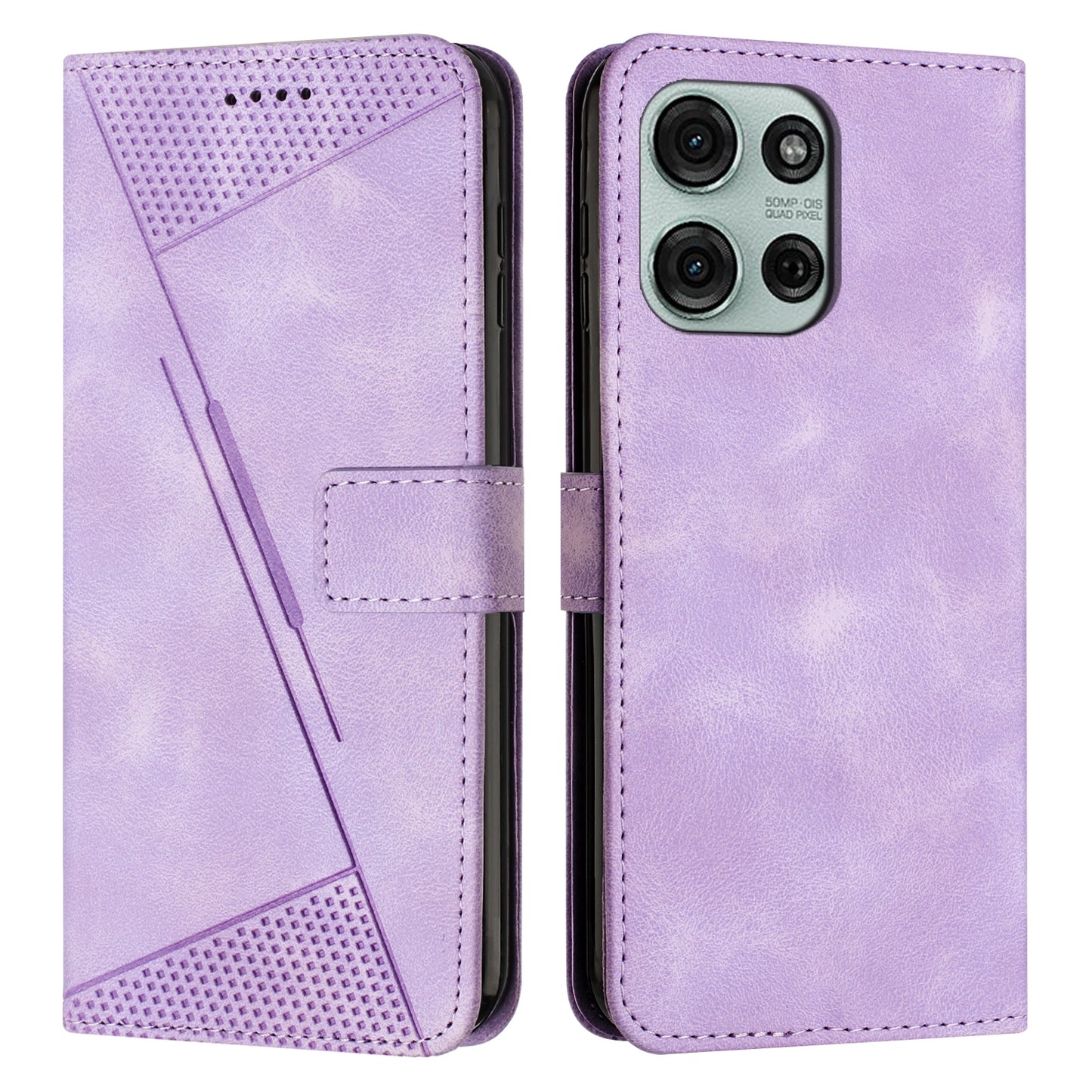 Motorola Moto G75 Dream Triangle Leather Wallet Phone Case with Lanyard, Card Slot, Cash Compartment, Foldable Kickstand, Shockproof PU TPU Protective Cover