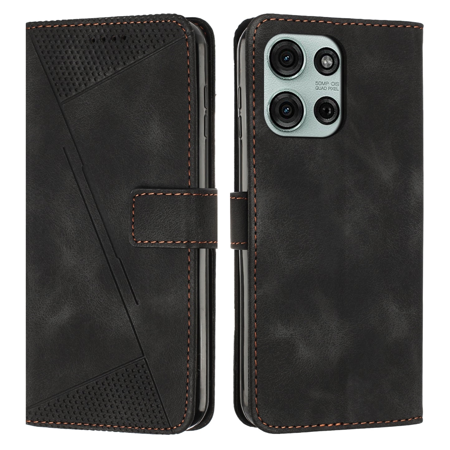 Motorola Moto G75 Dream Triangle Leather Wallet Phone Case with Lanyard, Card Slot, Cash Compartment, Foldable Kickstand, Shockproof PU TPU Protective Cover
