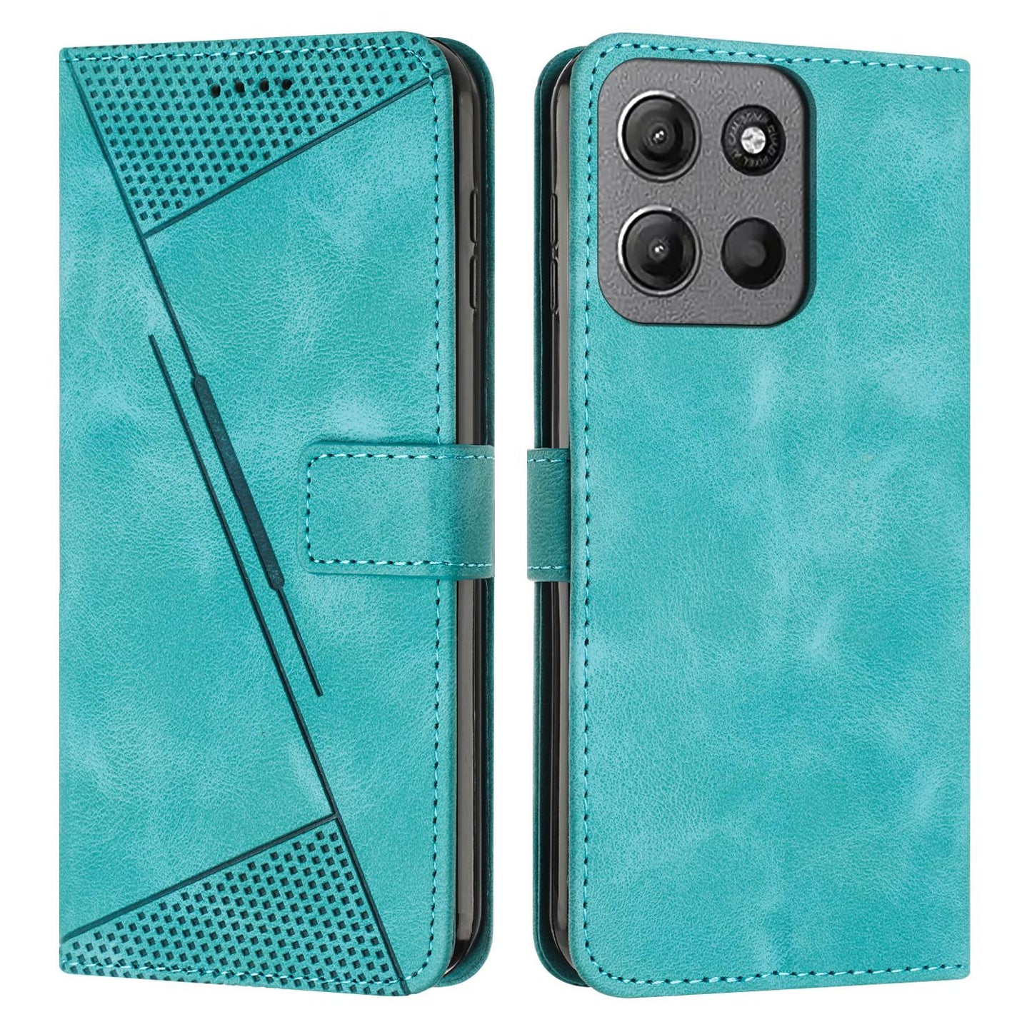 Motorola Moto G15 Dream Triangle Leather Wallet Phone Case with Lanyard, Card Slot, Cash Compartment, Foldable Kickstand, Shockproof PU TPU Protective Cover
