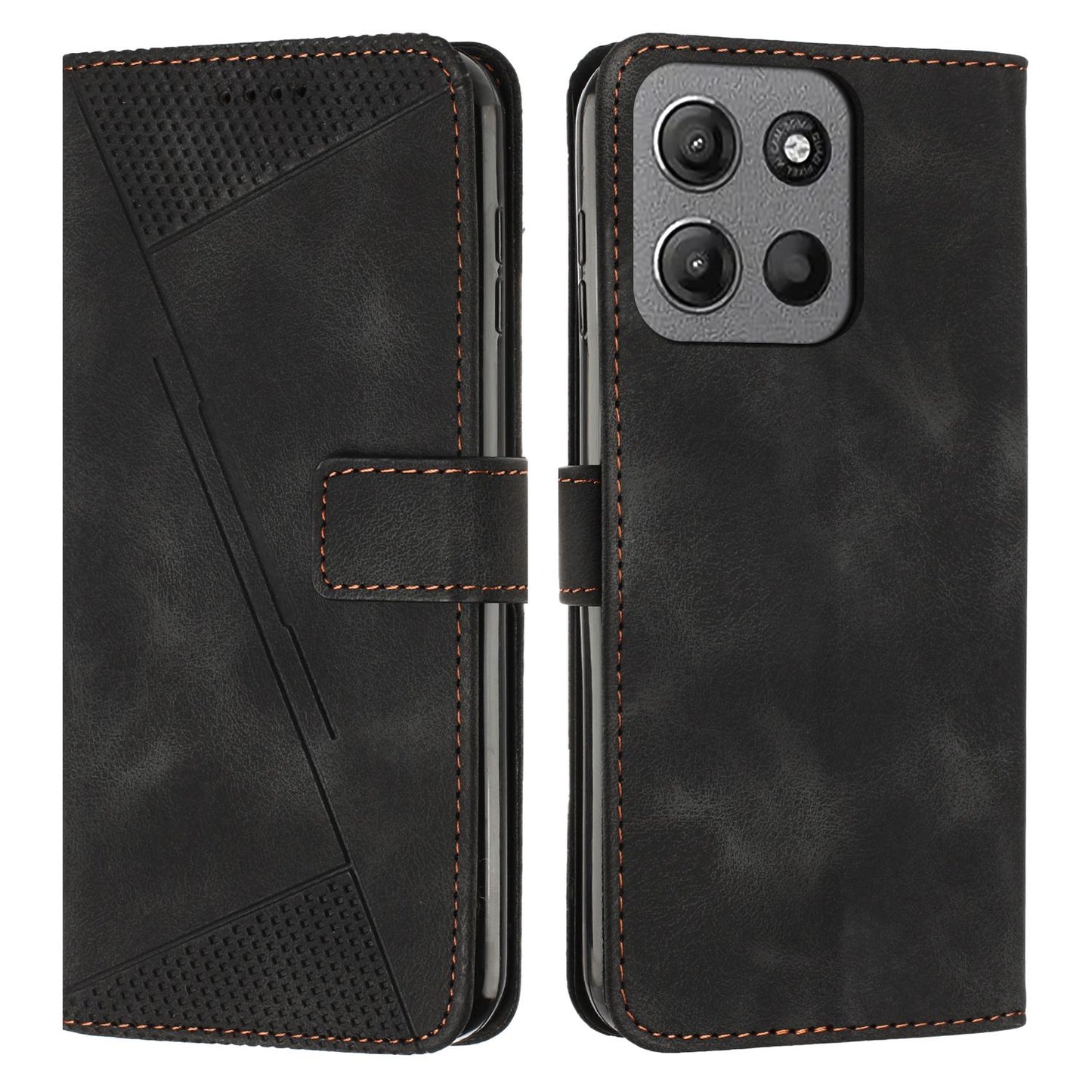 Motorola Moto G15 Dream Triangle Leather Wallet Phone Case with Lanyard, Card Slot, Cash Compartment, Foldable Kickstand, Shockproof PU TPU Protective Cover