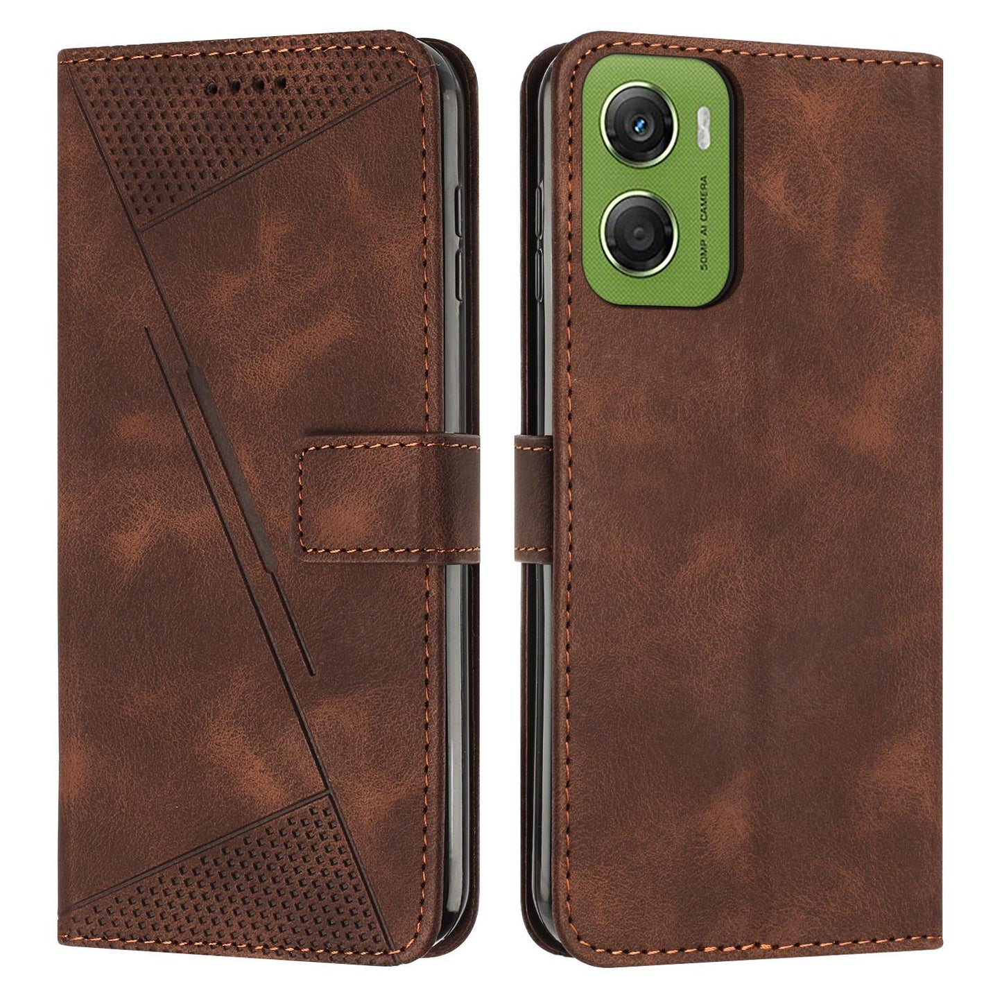 Motorola Moto G06 4G Dream Triangle Leather Wallet Phone Case with Lanyard, Card Slot, Cash Compartment, Foldable Kickstand, Shockproof PU TPU Protective Cover