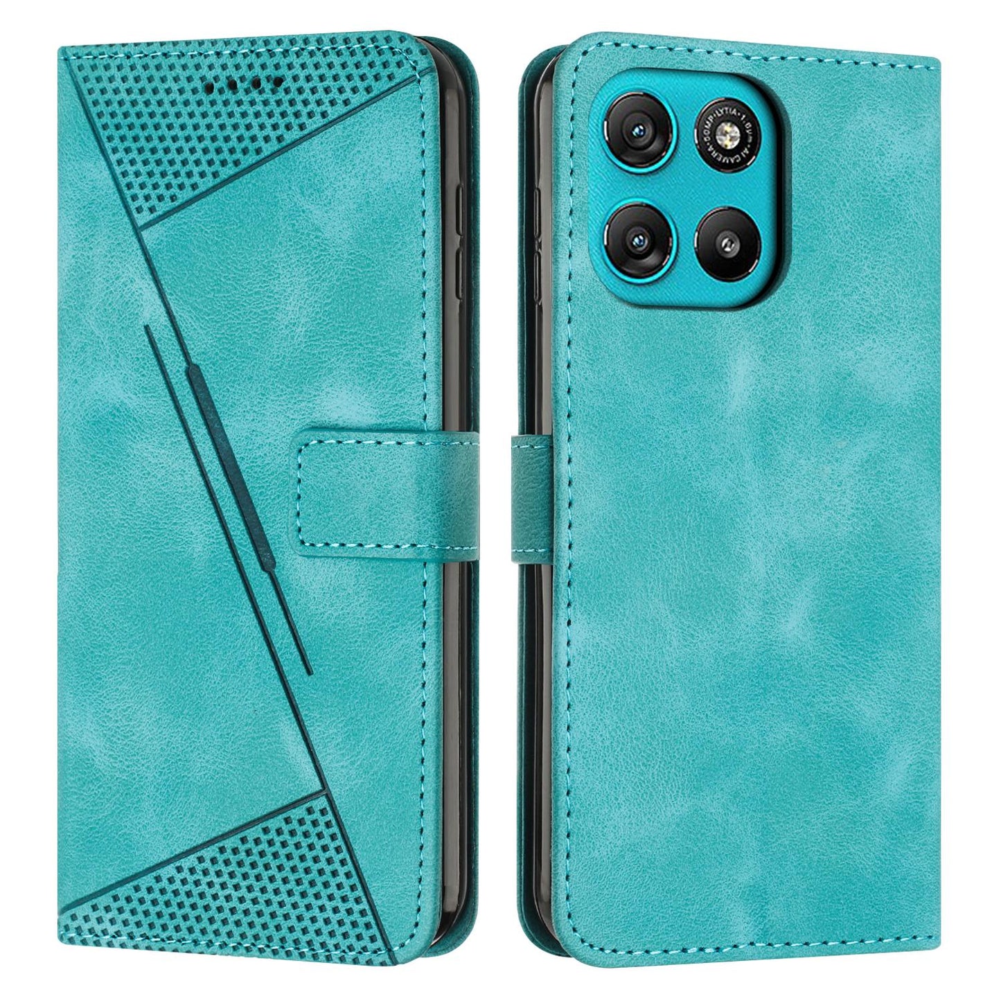 Motorola Moto G67 Power Dream Triangle Leather Wallet Phone Case with Lanyard, Card Slot, Cash Compartment, Foldable Kickstand, Shockproof PU TPU Protective Cover