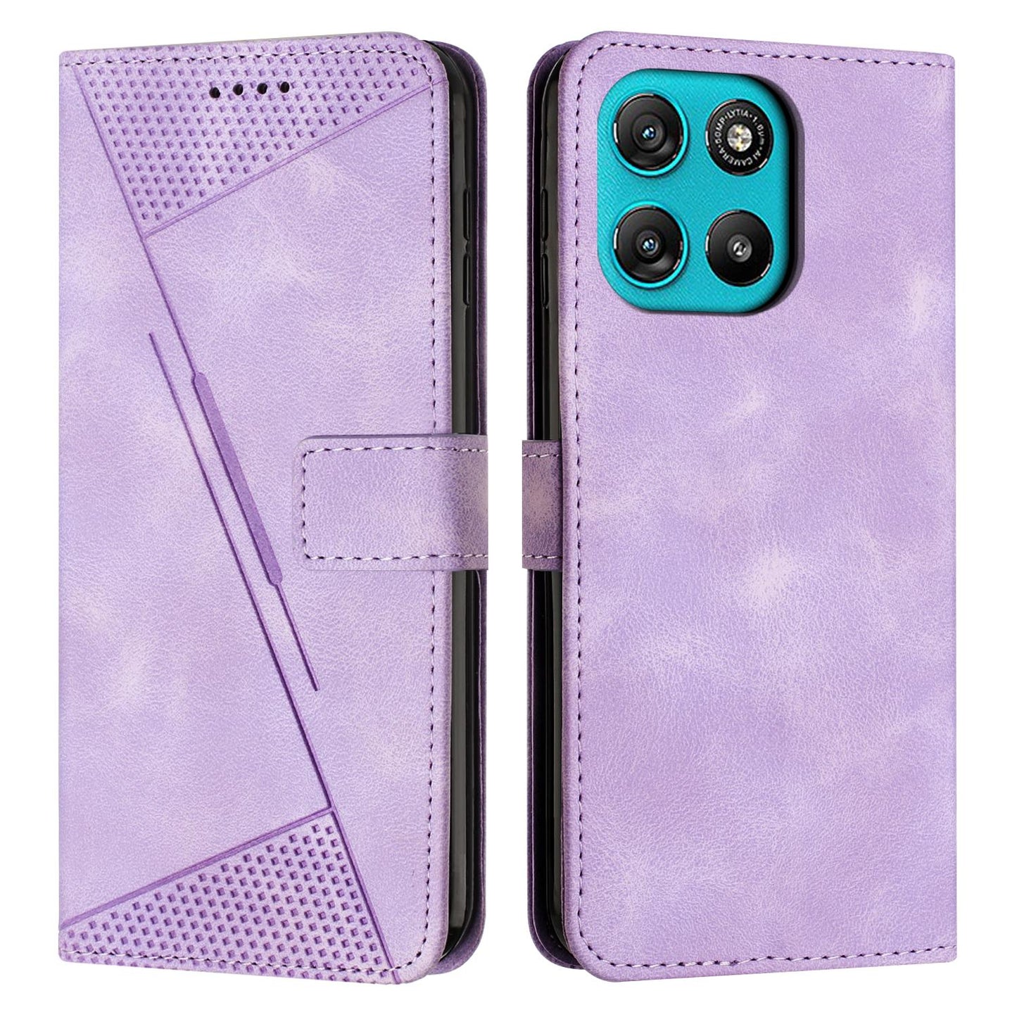 Motorola Moto G67 Power Dream Triangle Leather Wallet Phone Case with Lanyard, Card Slot, Cash Compartment, Foldable Kickstand, Shockproof PU TPU Protective Cover