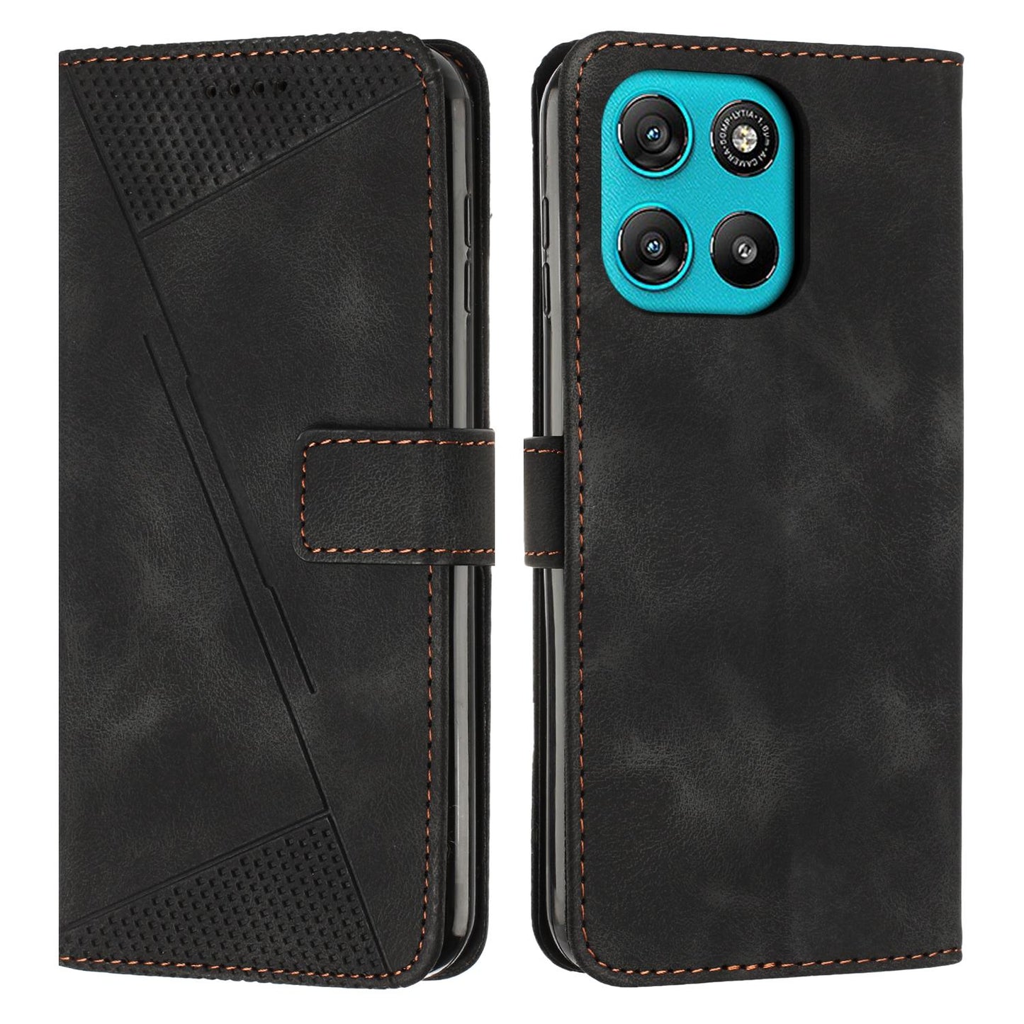 Motorola Moto G67 Power Dream Triangle Leather Wallet Phone Case with Lanyard, Card Slot, Cash Compartment, Foldable Kickstand, Shockproof PU TPU Protective Cover