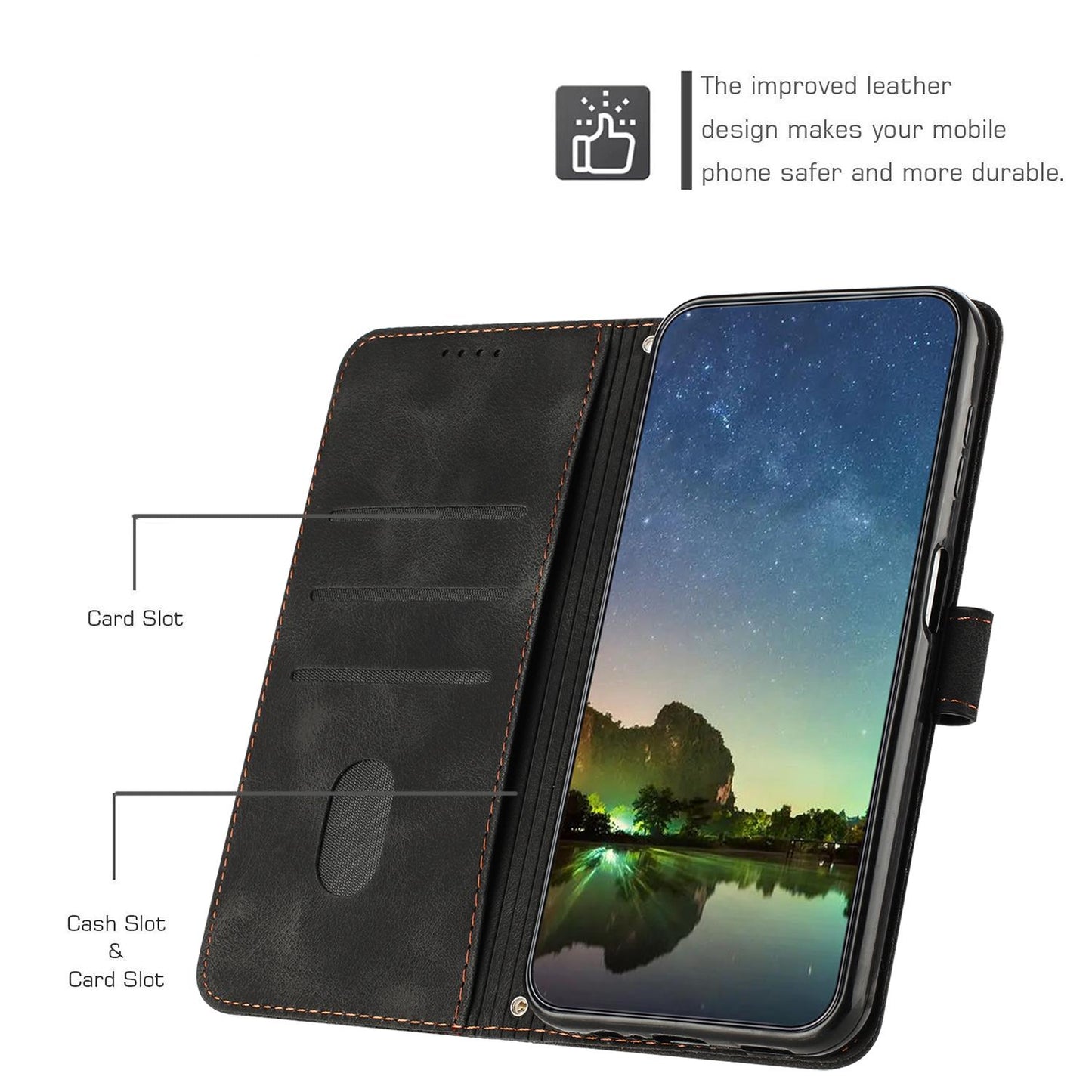 Motorola Moto G67 Power Dream Triangle Leather Wallet Phone Case with Lanyard, Card Slot, Cash Compartment, Foldable Kickstand, Shockproof PU TPU Protective Cover