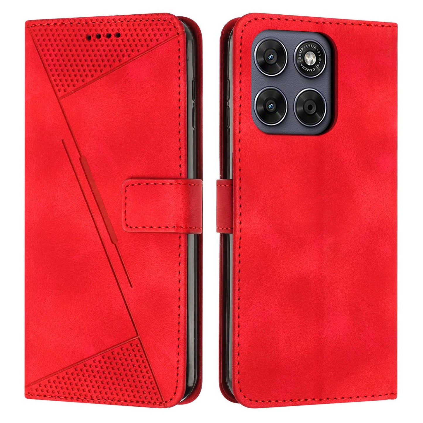 Motorola Moto G67 Dream Triangle Leather Wallet Phone Case with Lanyard, Card Slot, Cash Compartment, Foldable Kickstand, Shockproof PU TPU Protective Cover