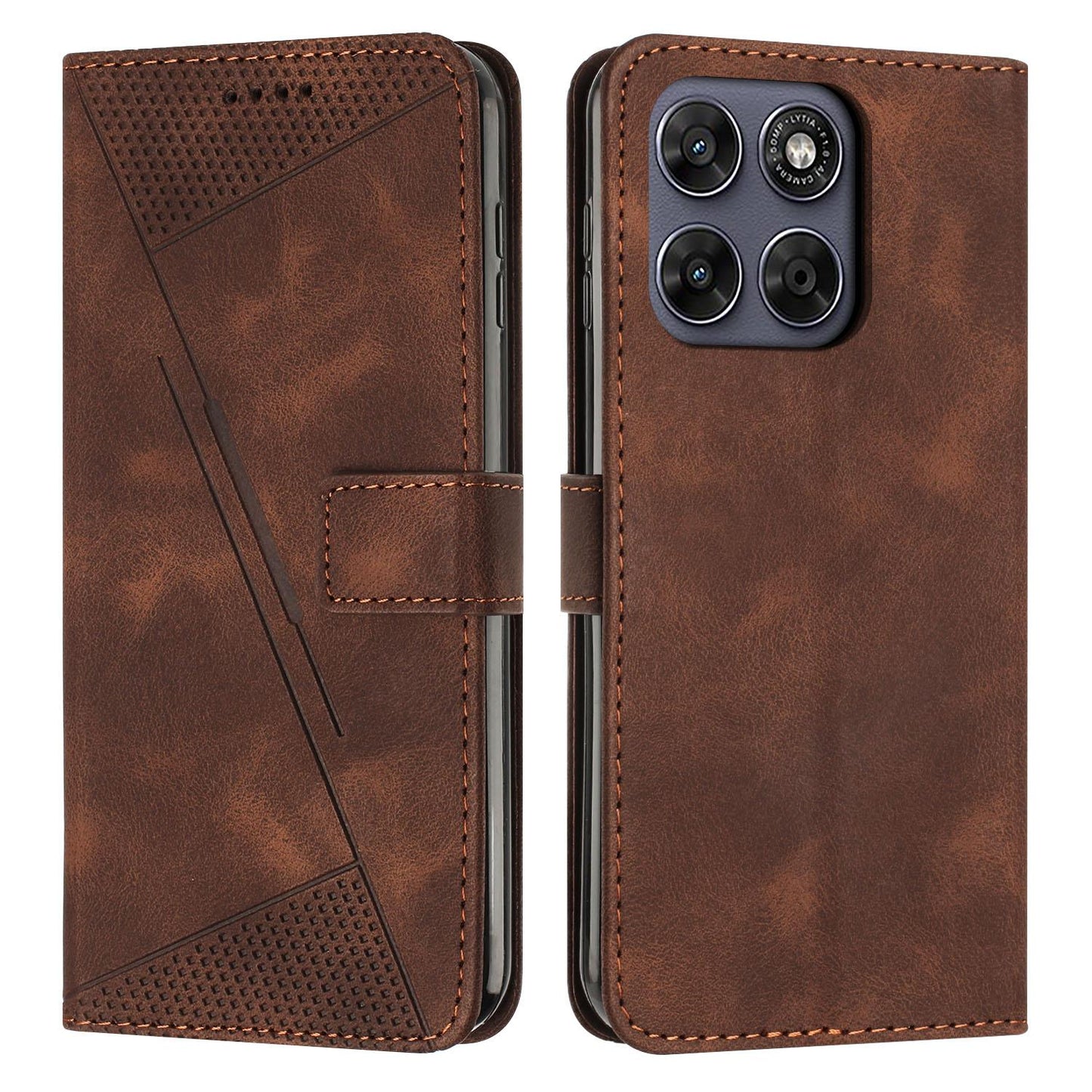 Motorola Moto G67 Dream Triangle Leather Wallet Phone Case with Lanyard, Card Slot, Cash Compartment, Foldable Kickstand, Shockproof PU TPU Protective Cover