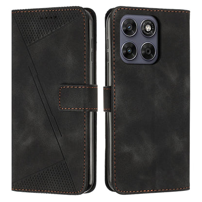 Motorola Moto G67 Dream Triangle Leather Wallet Phone Case with Lanyard, Card Slot, Cash Compartment, Foldable Kickstand, Shockproof PU TPU Protective Cover