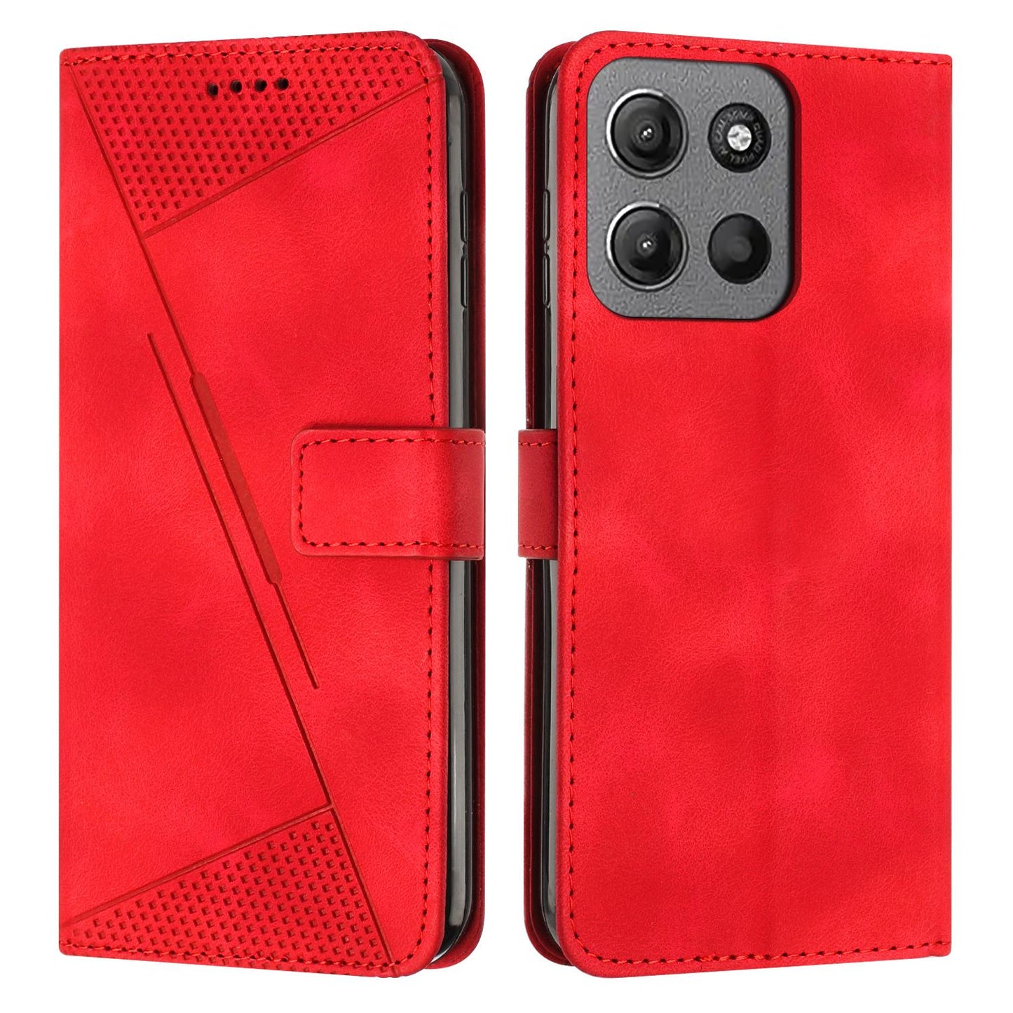 Motorola Moto G17 Dream Triangle Leather Wallet Phone Case with Lanyard, Card Slot, Cash Compartment, Foldable Kickstand, Shockproof PU TPU Protective Cover