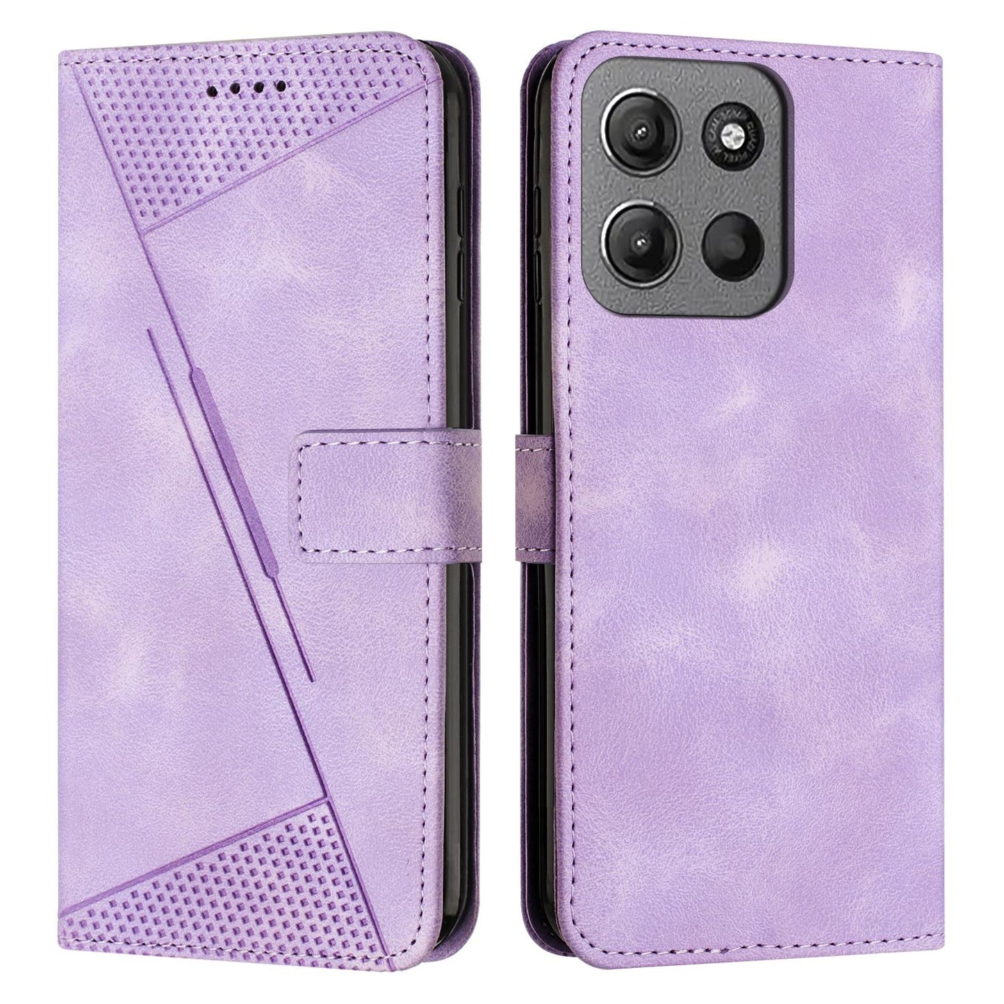 Motorola Moto G17 Dream Triangle Leather Wallet Phone Case with Lanyard, Card Slot, Cash Compartment, Foldable Kickstand, Shockproof PU TPU Protective Cover