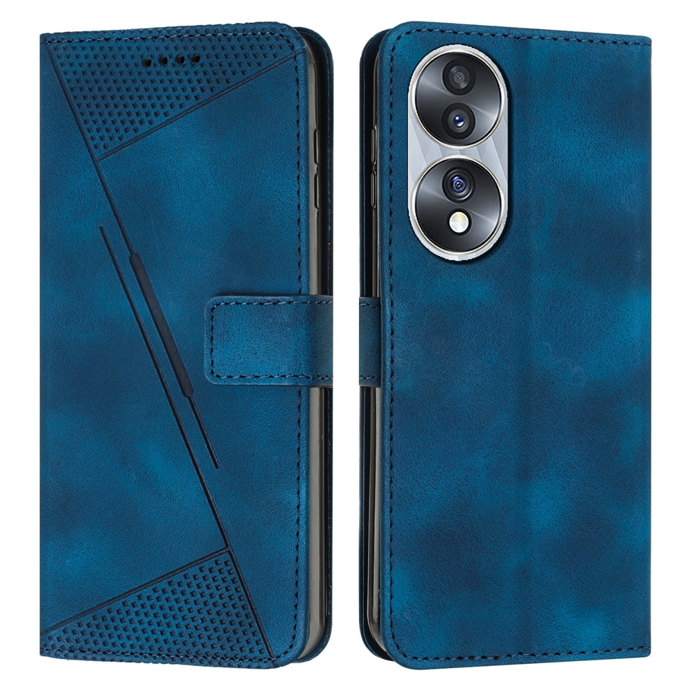 Honor 70 Dream Triangle Leather Wallet Phone Case with Lanyard, Card Slot, Cash Compartment, Foldable Kickstand, Shockproof PU TPU Protective Cover