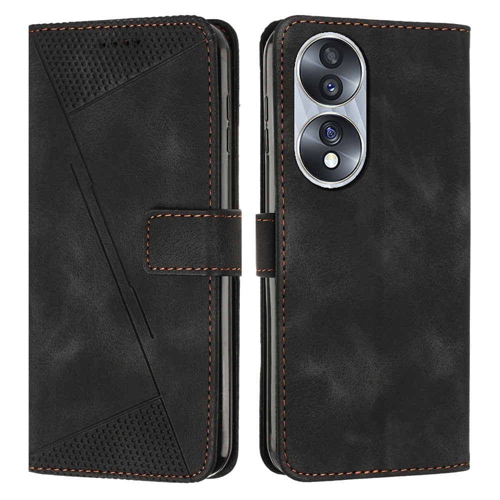 Honor 70 Dream Triangle Leather Wallet Phone Case with Lanyard, Card Slot, Cash Compartment, Foldable Kickstand, Shockproof PU TPU Protective Cover