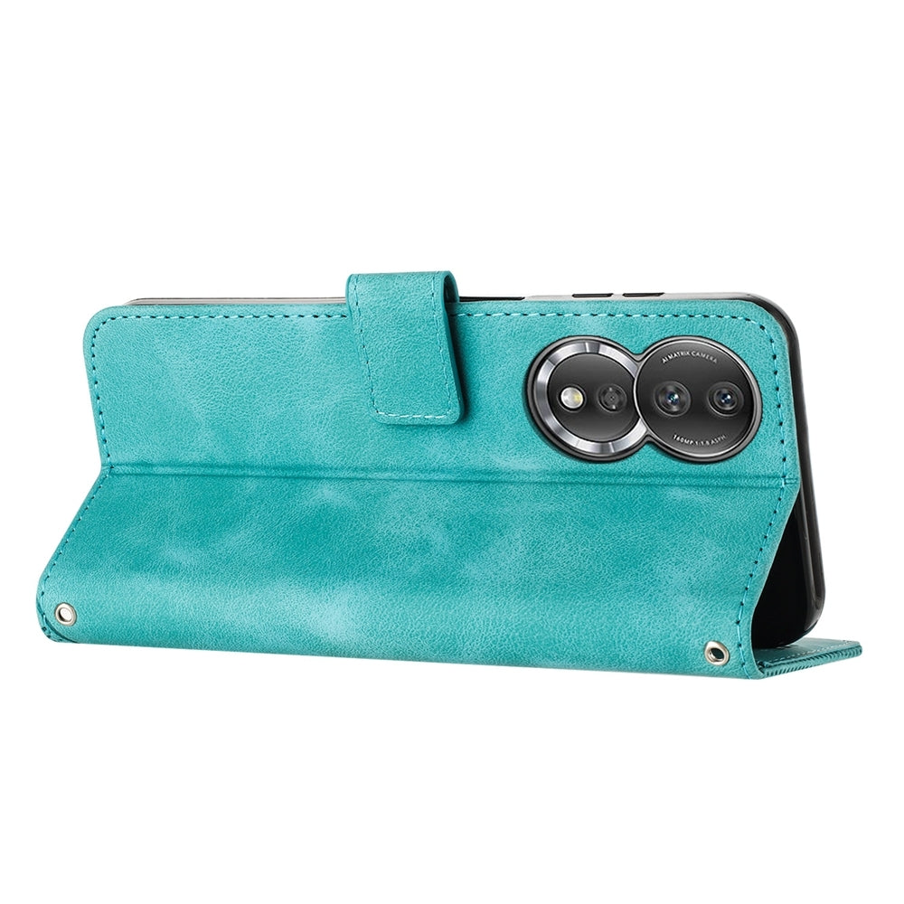 Honor 80 Dream Triangle Leather Wallet Phone Case with Lanyard, Card Slot, Cash Compartment, Foldable Kickstand, Shockproof PU TPU Protective Cover