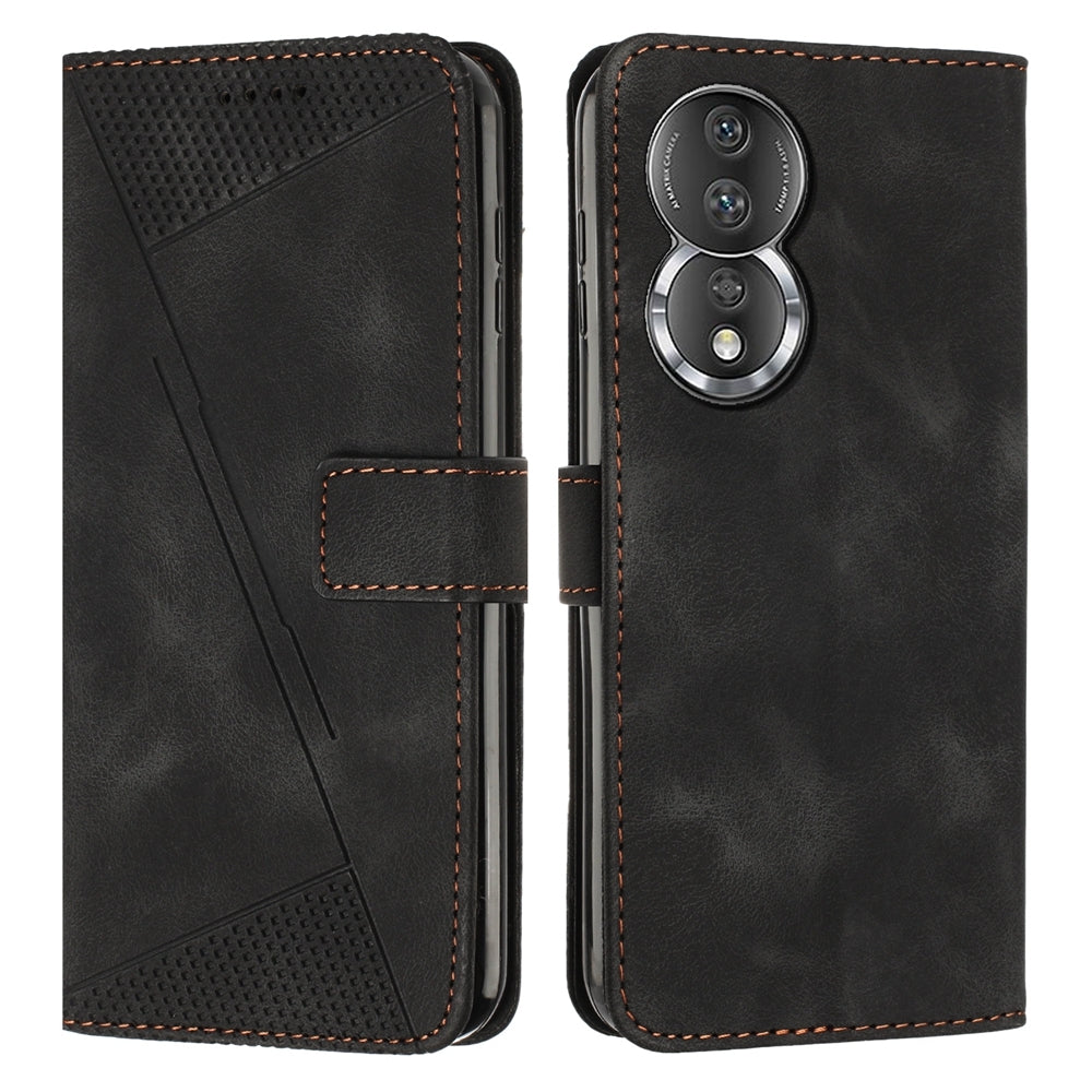 Honor 80 Dream Triangle Leather Wallet Phone Case with Lanyard, Card Slot, Cash Compartment, Foldable Kickstand, Shockproof PU TPU Protective Cover