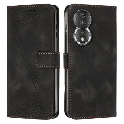 Honor 80 Dream Triangle Leather Wallet Phone Case with Lanyard, Card Slot, Cash Compartment, Foldable Kickstand, Shockproof PU TPU Protective Cover
