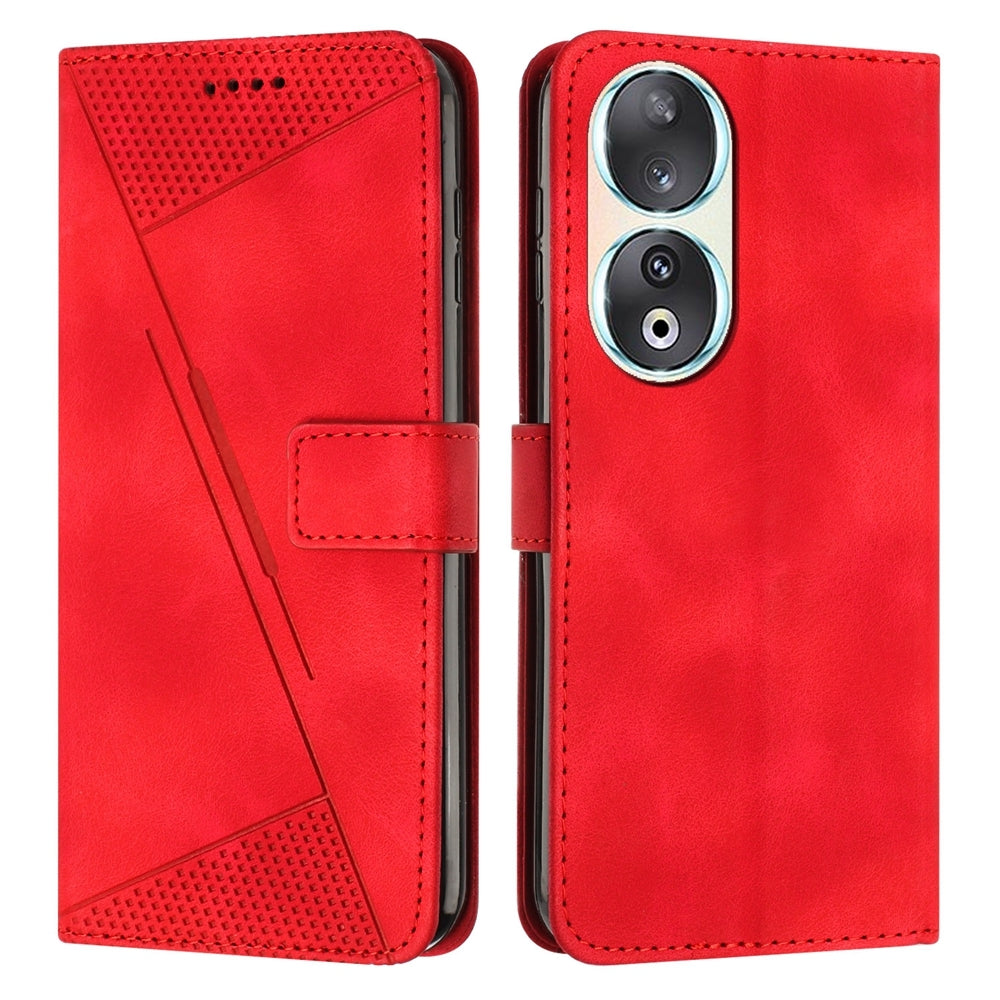 Honor 90 Dream Triangle Leather Wallet Phone Case with Lanyard, Card Slot, Cash Compartment, Foldable Kickstand, Shockproof PU TPU Protective Cover