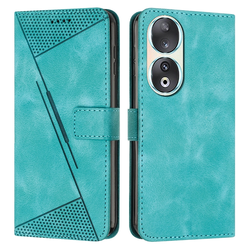 Honor 90 Dream Triangle Leather Wallet Phone Case with Lanyard, Card Slot, Cash Compartment, Foldable Kickstand, Shockproof PU TPU Protective Cover