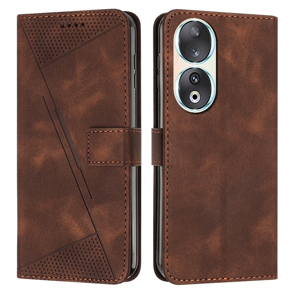 Honor 90 Dream Triangle Leather Wallet Phone Case with Lanyard, Card Slot, Cash Compartment, Foldable Kickstand, Shockproof PU TPU Protective Cover