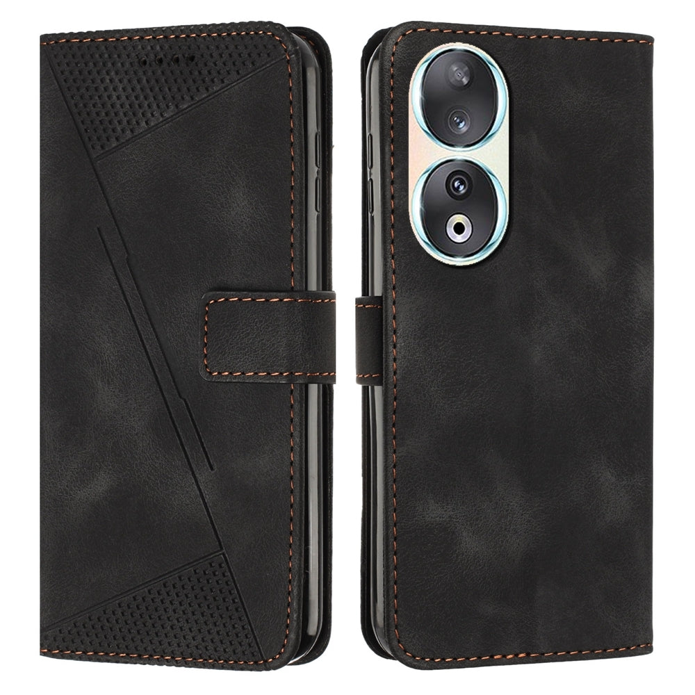 Honor 90 Dream Triangle Leather Wallet Phone Case with Lanyard, Card Slot, Cash Compartment, Foldable Kickstand, Shockproof PU TPU Protective Cover