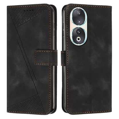 Honor 90 Dream Triangle Leather Wallet Phone Case with Lanyard, Card Slot, Cash Compartment, Foldable Kickstand, Shockproof PU TPU Protective Cover