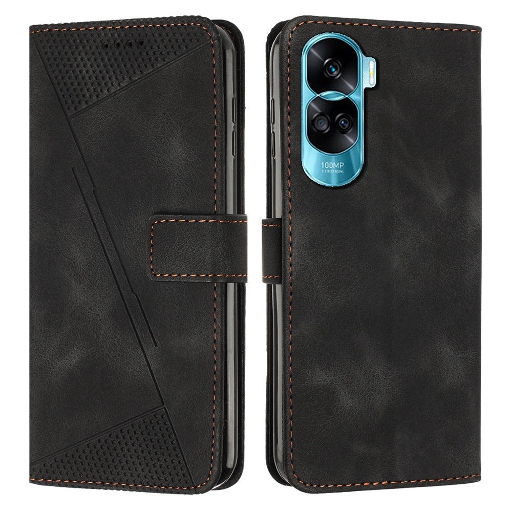 Honor 90 Lite Dream Triangle Leather Wallet Phone Case with Lanyard, Card Slot, Cash Compartment, Foldable Kickstand, Shockproof PU TPU Protective Cover
