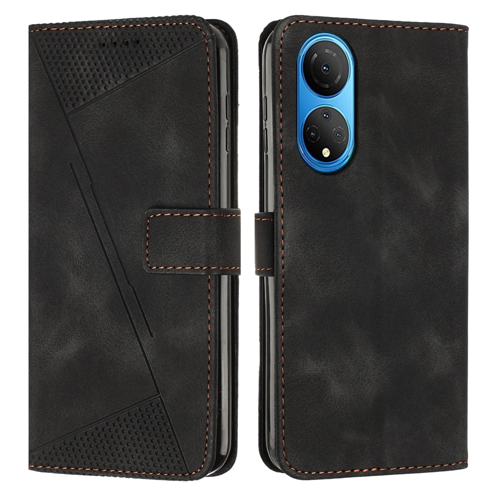 Honor X7 4G Dream Triangle Leather Wallet Phone Case with Lanyard, Card Slot, Cash Compartment, Foldable Kickstand, Shockproof PU TPU Protective Cover
