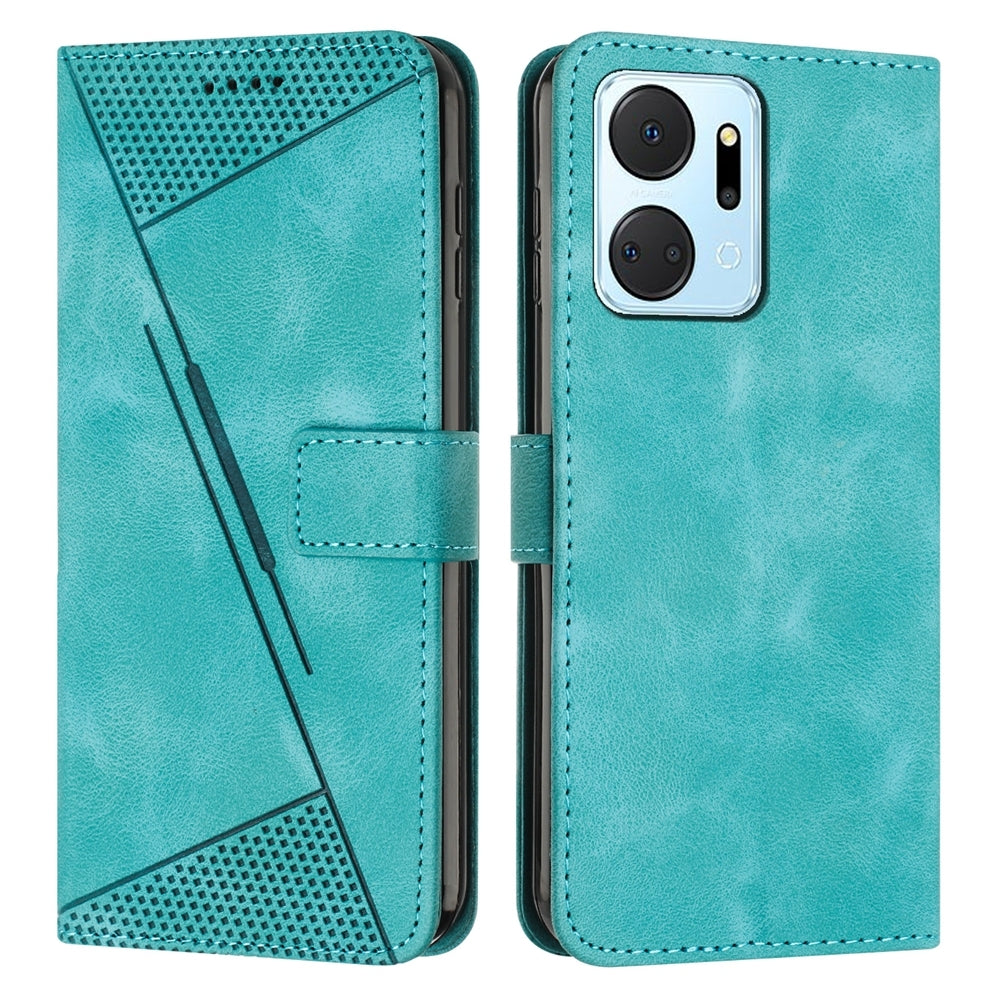 Honor X7a Dream Triangle Leather Wallet Phone Case with Lanyard, Card Slot, Cash Compartment, Foldable Kickstand, Shockproof PU TPU Protective Cover