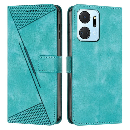 Honor X7a Dream Triangle Leather Wallet Phone Case with Lanyard, Card Slot, Cash Compartment, Foldable Kickstand, Shockproof PU TPU Protective Cover