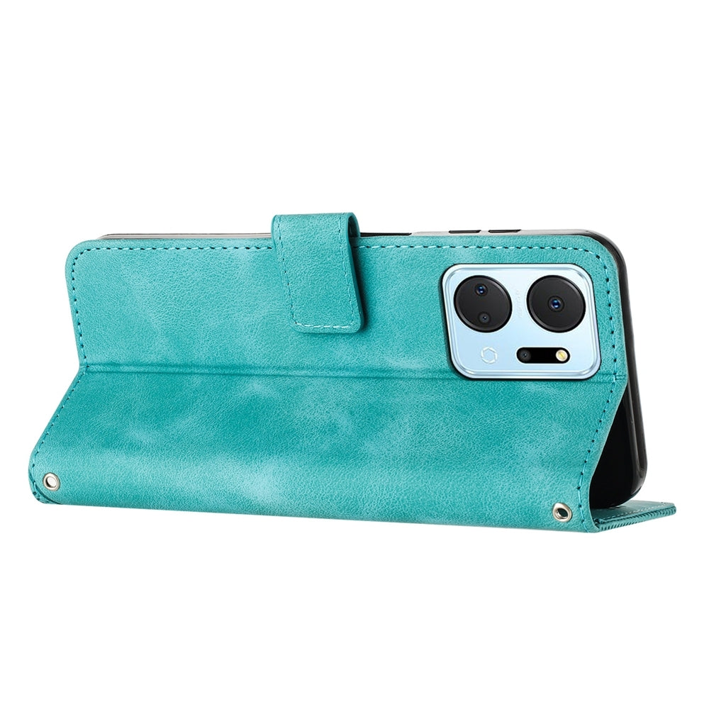 Honor X7a Dream Triangle Leather Wallet Phone Case with Lanyard, Card Slot, Cash Compartment, Foldable Kickstand, Shockproof PU TPU Protective Cover