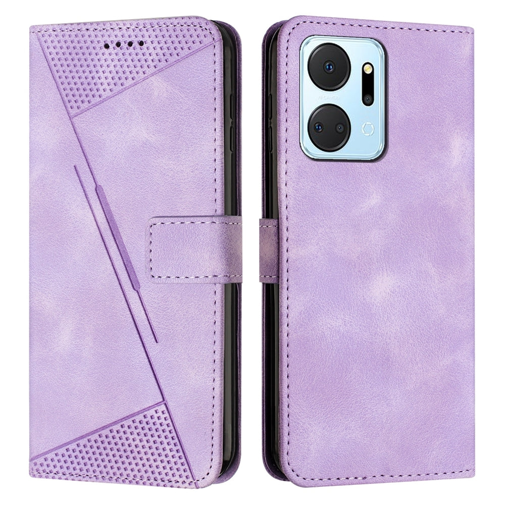 Honor X7a Dream Triangle Leather Wallet Phone Case with Lanyard, Card Slot, Cash Compartment, Foldable Kickstand, Shockproof PU TPU Protective Cover