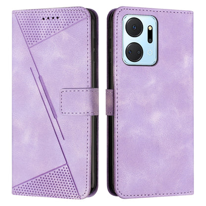 Honor X7a Dream Triangle Leather Wallet Phone Case with Lanyard, Card Slot, Cash Compartment, Foldable Kickstand, Shockproof PU TPU Protective Cover