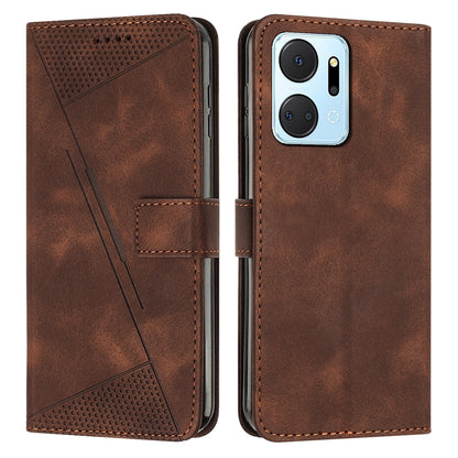Honor X7a Dream Triangle Leather Wallet Phone Case with Lanyard, Card Slot, Cash Compartment, Foldable Kickstand, Shockproof PU TPU Protective Cover