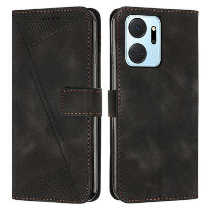 Honor X7a Dream Triangle Leather Wallet Phone Case with Lanyard, Card Slot, Cash Compartment, Foldable Kickstand, Shockproof PU TPU Protective Cover