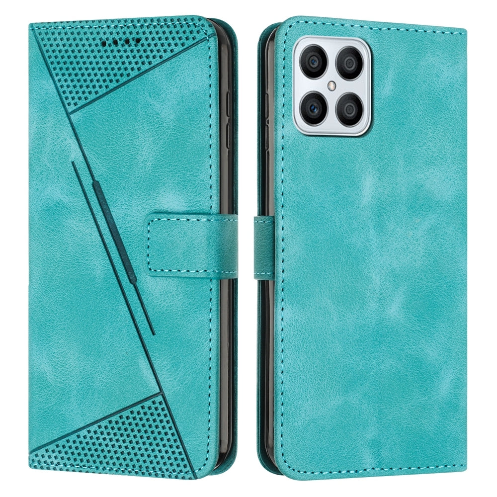 Honor X8 4G Dream Triangle Leather Wallet Phone Case with Lanyard, Card Slot, Cash Compartment, Foldable Kickstand, Shockproof PU TPU Protective Cover