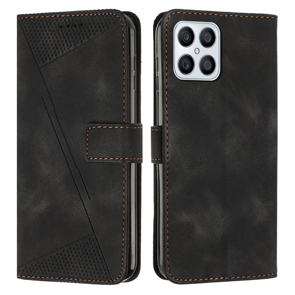 Honor X8 4G Dream Triangle Leather Wallet Phone Case with Lanyard, Card Slot, Cash Compartment, Foldable Kickstand, Shockproof PU TPU Protective Cover