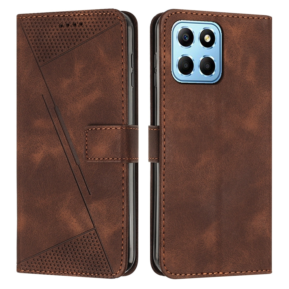 Honor X8 5G Dream Triangle Leather Wallet Phone Case with Lanyard, Card Slot, Cash Compartment, Foldable Kickstand, Shockproof PU TPU Protective Cover