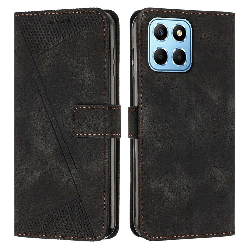 Honor X8 5G Dream Triangle Leather Wallet Phone Case with Lanyard, Card Slot, Cash Compartment, Foldable Kickstand, Shockproof PU TPU Protective Cover