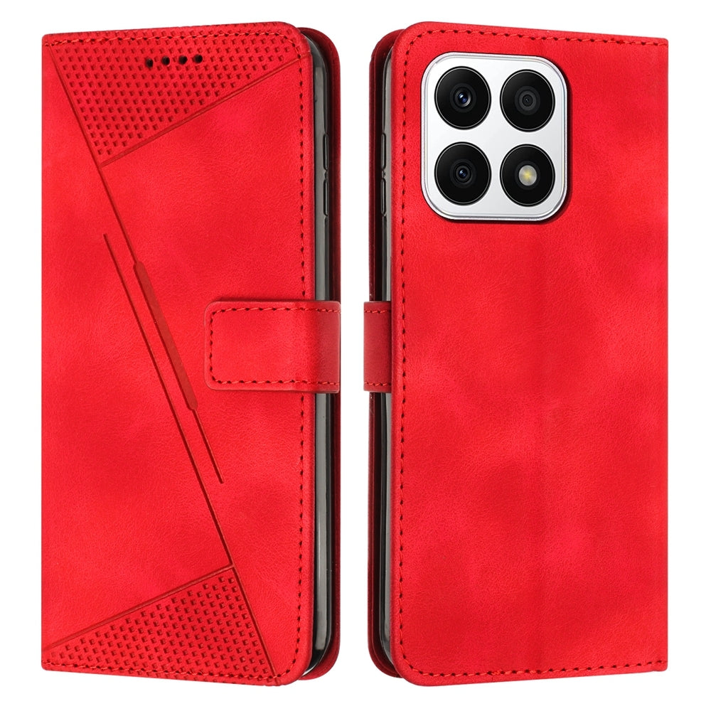 Honor X8a Dream Triangle Leather Wallet Phone Case with Lanyard, Card Slot, Cash Compartment, Foldable Kickstand, Shockproof PU TPU Protective Cover