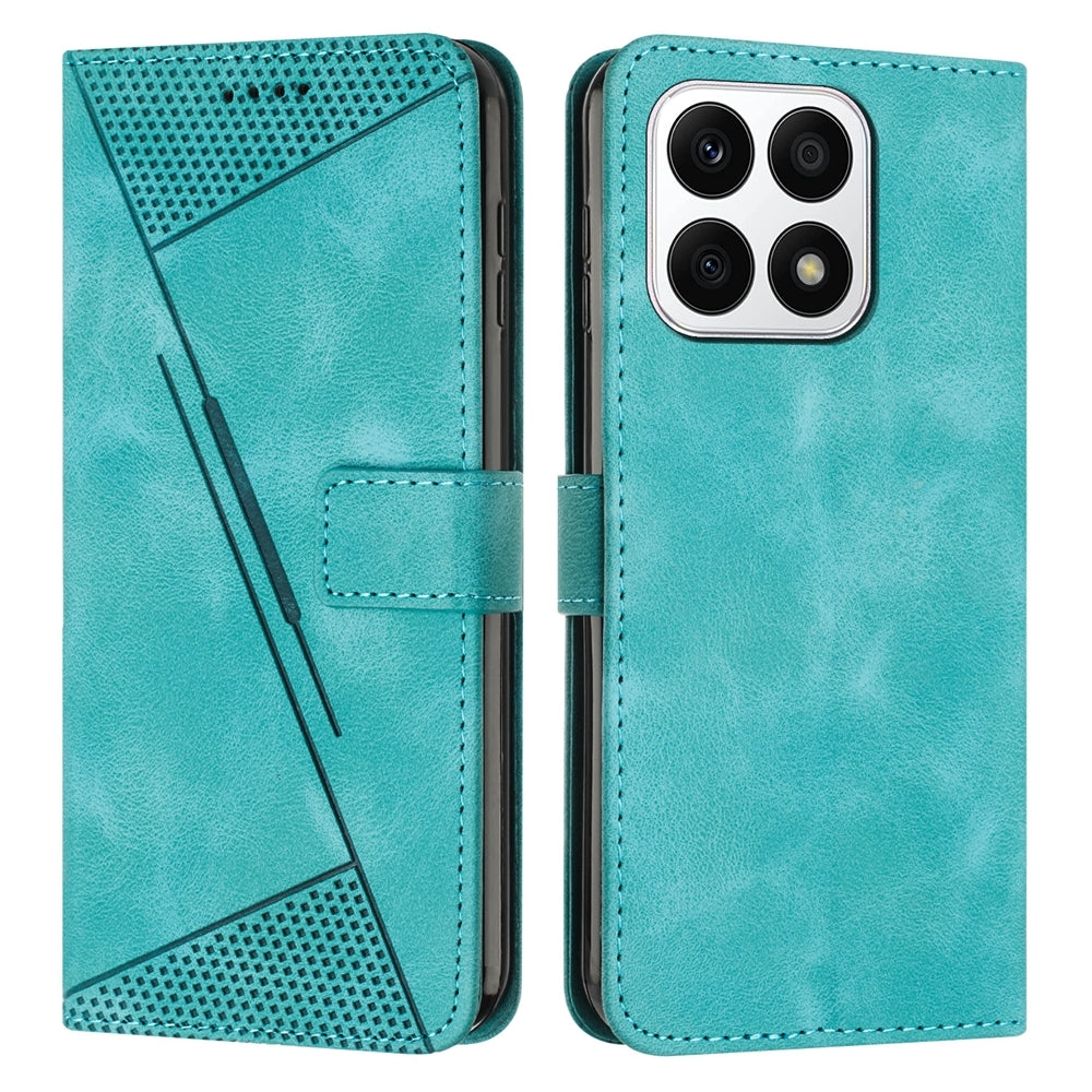 Honor X8a Dream Triangle Leather Wallet Phone Case with Lanyard, Card Slot, Cash Compartment, Foldable Kickstand, Shockproof PU TPU Protective Cover